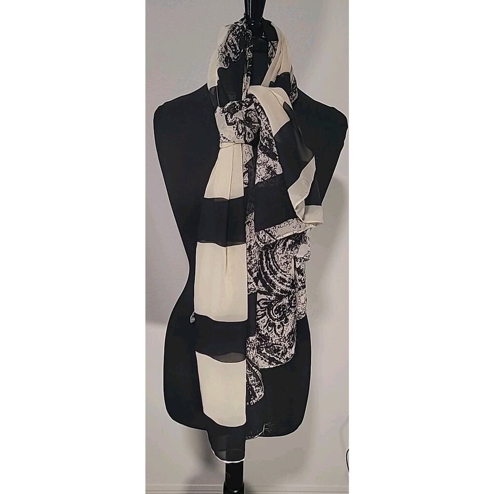 Black White Paisley Scarf Lightweight Classic Boho